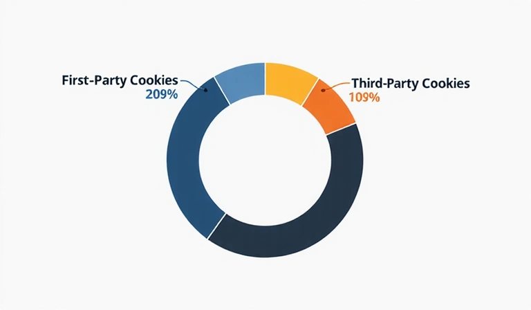 Gráfico circular mostrando la distribución de cookies propias y de terceros en un navegador web.