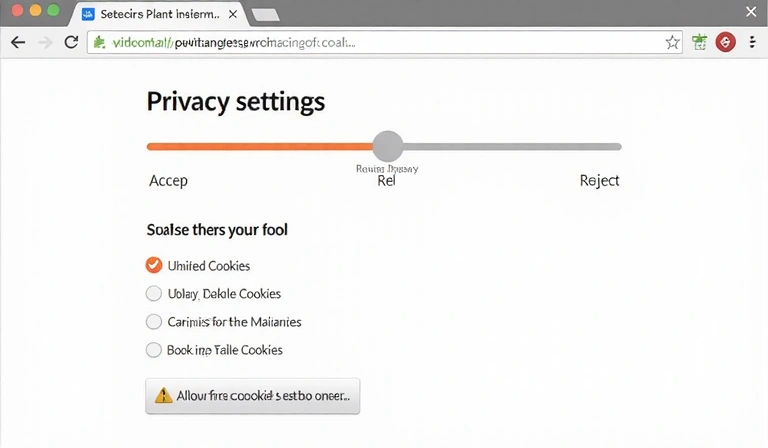 Interfaz de usuario de un navegador web mostrando la configuración de privacidad y cookies, con opciones para gestionar el consentimiento.