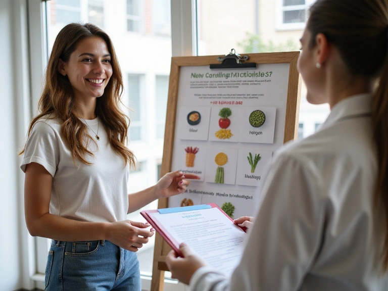 Mujer sonriendo mientras habla con una nutricionista