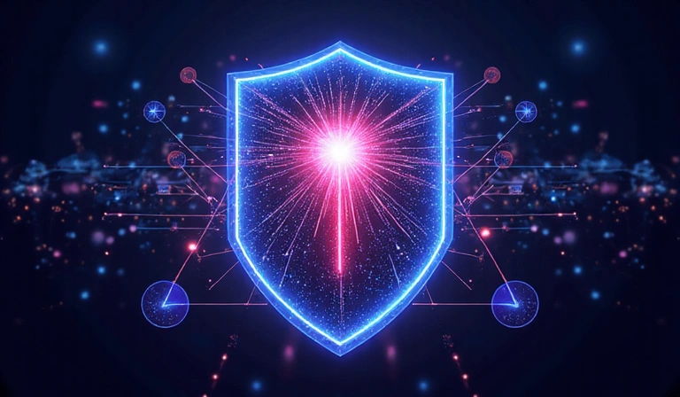 Cybersecurity shield icon protecting digital data