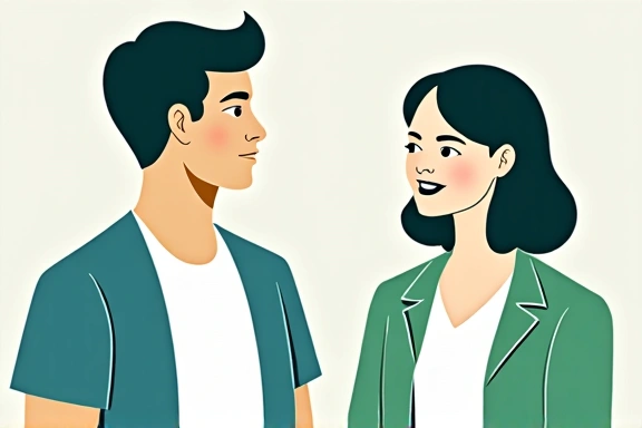 Ilustración de una persona hablando con un nutricionista, con un estilo minimalista y tonos verdes y azules.