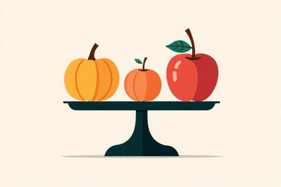 Ilustración de una báscula con frutas, simbolizando equilibrio y salud, estilo minimalista.