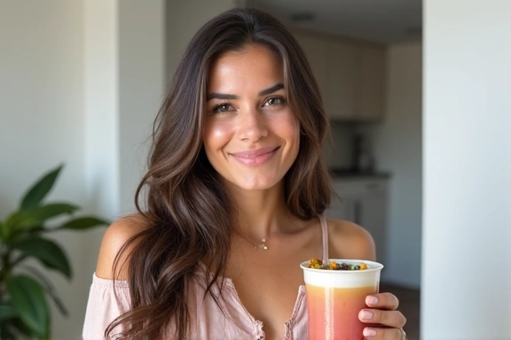 Retrato de Laura Morales, una joven profesional con un estilo de vida equilibrado.