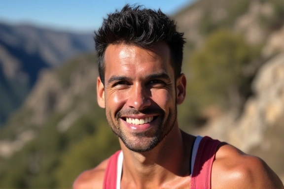 Retrato de Carlos Pérez, un hombre en forma y enérgico, con un fondo activo.